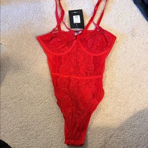 Fashion Nova Fiery Red Lace Bodysuit